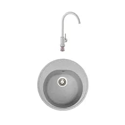 Гранітна мийка з краном круглої форми WIZ № 7 500х500 мм (Сіра)