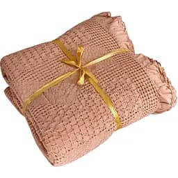 Простыня-покрывало вафельное HomeBrand Пике, с оборкой, хлопок, 210х160 см, бежевая (2435)