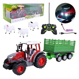 Трактор с прицепом на радиоуправлении, аккумулятор, 3 животных, USB-зарядка, 55x17x16 см, 1188F-7