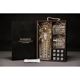 Подарунковий набір Whiskey Stones камені для віскі у дерев'яному пеналі №7 + декантер і 2 склянки Bohemia Diamond + щипці + мішечок - мініатюра 2