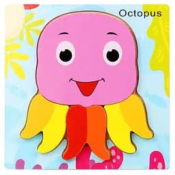 Деревянный пазл для детей Осьминог Octopus 15×15 см развивающая игрушка сортер детский деревянный пазл морские животные