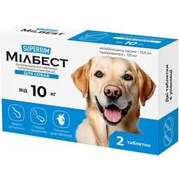 Антигельмінтні таблетки Superium Мілбест для собак від 10 кг 2 шт.