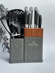Набор кухонных ножей Edenberg EB-11098 из 12 предметов на стойке Cерый