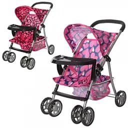 Коляска прогулочная 9304 BWT/ 025 для куклы, поворотные колёса, корзинка, в пакете (6903300338016) Микс