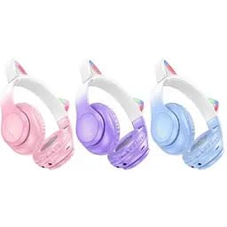 Світяться LED Bluetooth навушники Hoco w42 cat ear фіолетові - мініатюра 3