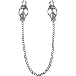 Затискачі для сосків з ланцюжком Feral Feelings - Clover nipple clamps, срібло/білий