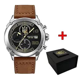 Наручные часы мужские 016 Silver-Black-Brown Тризуб золото Awarder acs0031884
