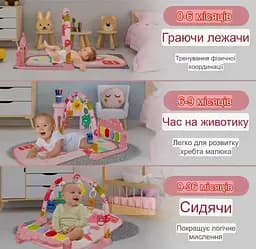Ігровий килимок-піаніно з дугою та підвісними іграшками, 76×56 см, музичний, для немовлят - мініатюра 3
