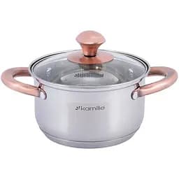 Кастрюля Kamille 1.5 л из нержавеющей стали с крышкой и полыми медными ручками (KM-4930)