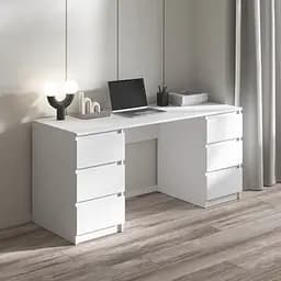 Комп’ютерний стіл Vays R-2 Білий, письмовий з 2 тумбами, 6 шухляд без ручок, ЛДСП 160×60×75 см - для дому, офісу, навчання