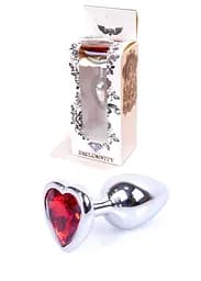 Анальна пробка з кристалом Jewellery Silver Heart Plug 7х2.7 см (червоний)