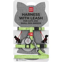 Шлея з повідцем Waudog Re-cotton з QR паспортом, з відновленої бавовни, світловідбиваюча, пластиковий фастекс, XS