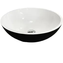 Раковина Adamant умывальник KREIS искусственный камень круглый без предотвращения для смесителя и перелива 420х150мм накладной черно-белый