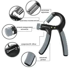 Еспандер кістьовий PowerPlay PP-4323 з регульованим навантаженням 10-40 кг Strength Grip Чорно-жовтий (PP_4323_Bl/Yellow) - мініатюра 6