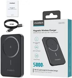 УМБ Choetech Magnetic Wireless 5000mAh 20W PD Qi-15W USB-C In/Out, тонкий, Black - мініатюра 3