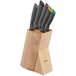 Набір ножів Tefal Fresh Kitchen, дерев'яна колода, 5шт, нержавіюча сталь, чорний (K122S504)