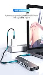 USB-хаб XON SmartHub 6 в 1 (HDMI, SD/TF, Type-C, USB3.0, USB2.0) Сірий (UHCHP063300G 5153) - мініатюра 3