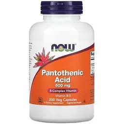 Вітаміни та мінерали NOW Pantothenic Acid 500 mg, 250 вегакапсул