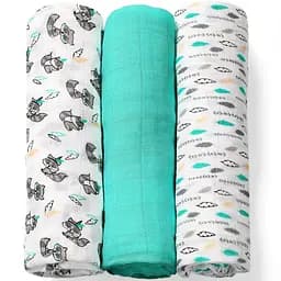 Багаторазові пелюшки BabyOno, бамбукове волокно, 70х70 см, бірюзовий з білим, 3 шт. (397/06)