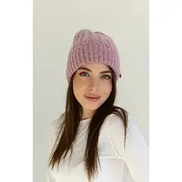 Теплая женская шапка Ангора Рейчел двухслойная с брошью Розовый