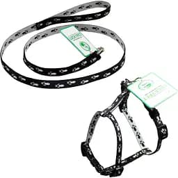 Комплект капроновый Lucky Pet Лапки Н-образный: шлея 22-32х24-38х1 см + поводок, черно-серый