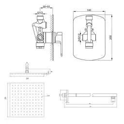 Душова система Kohlman Foxal 20 chrome + BOX прихованого монтажу QW220FQ20, Хром - мініатюра 2
