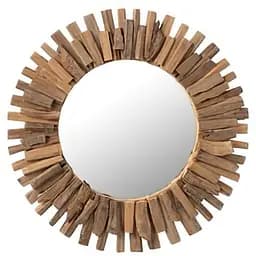 Дзеркало J-line кругле настінне в дерев'яній рамі з елементами з натурального дерева діаметр 60 см Бельгія (90283)
