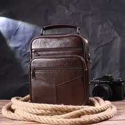 Зручна чоловіча сумка з ручкою шкіряна 21276 Vintage коричнева - мініатюра 7