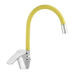 Змішувач для кухні Zerix YUB 279 з жовтим гнучким виливом ZX0440 Хром