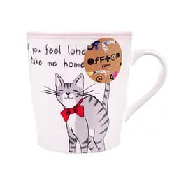Чашка Offtop, 250 мл, Кіт з червоним бантом, білий (861533)