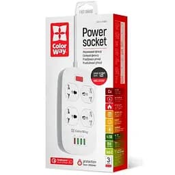 Фильтр питания ColorWay 4 розетки, 4 USB (1QC3.0+3 AUTO ID), 1.8 м, белый (CW-CHU44QW)