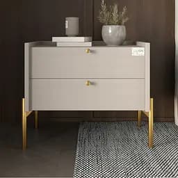 Тумба приліжкова LION Wood з двома шухлядами Кашемір (золоті ножки) (LION-041355) ТОП
