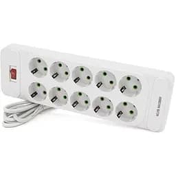Мережевий фільтр подовжувач Voltronic F-35, 10 розеток EU, 2 м, 3х0.75 мм, 2500W, White