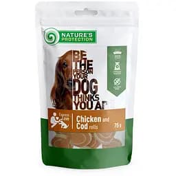 Лакомство для собак, рулетики из курицы и трески, Nature's Protection Chicken and Cod rolls, 75 г