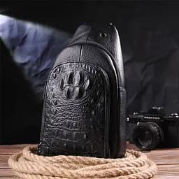 Чоловіча сумка слінг із натуральної фактурної шкіри 21400 Vintage чорний - мініатюра 7