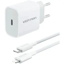 Зарядний пристрій 1xUSB-C 20W + USB-C to Lightning cable М-М White Vention (G17W0-EU)
