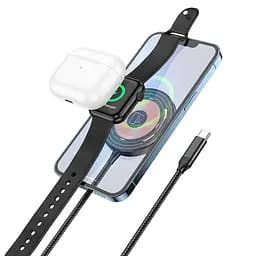 Зарядка Qi HOCO Discovery Edition 3-in-1 magnetic wireless fast charger CW45 - мініатюра 3