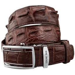 Ремінь-автомат з натуральної шкіри крокодила (каймана) коричневий CROCODILE LEATHER 18235 120 см