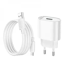 МЗП Hoco C109A Fighter QC3.0 18W (1USB-A) + кабель USB to MicroUSB White - мініатюра 7