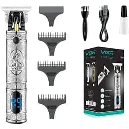 Беспроводной аккумуляторный триммер машинка для стрижки  VGR V-228 с сменными насадками 1-3 мм Серебристый