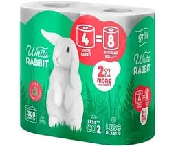 Grite White Rabbit, 4 рул., Туалетний папір Гріте Білий кролик, 3-шаровий, білий, 33 м, 300 відривів
