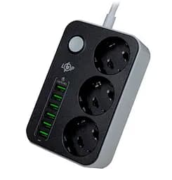 Сетевой фильтр-удлинитель LogicPower LPF24-USB6, 3x220V-2500W, 6xUSB-3.4A - мініатюра 2