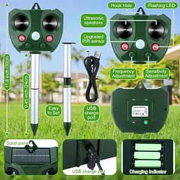 Qualirey 2 Pack Сонячний ультразвуковий репелент від тварин, USB-репелент для кішок Відкритий підвісні пристрої для стримування - мініатюра 3