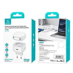 МЗП Usams US-CC202 GaN With Type-C Magnetic Retractable Cable Module XMF Ser. 35W (2USB-C) White - мініатюра 6