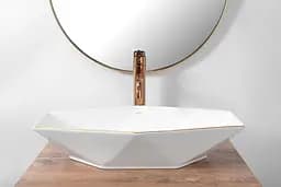 Умивальник Rea Vegas rose gold edge накладний REA-U5605, Білий - мініатюра 3