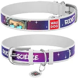 Нашийник для собак Waudog Design шкіряний з QR паспортом малюнок Космос. Ракетобудівництво XS (2000130124155)