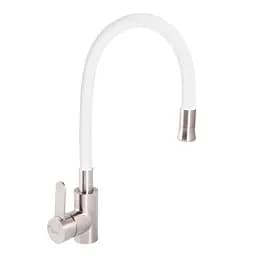 Змішувач для кухні Zerix LR74004-3 з білим гнучким виливом LL1203 Нержавіюча сталь