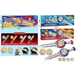 Игра HZY777-101A-102A BBL, юла 4,5см 2шт, запускалка меч 40см, свет, в коробке (6903317652488) МИКС