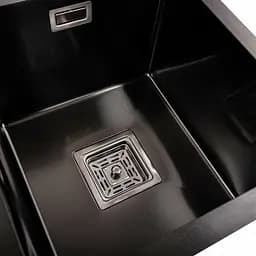 Кухонна мийка Platinum Handmade PVD HDB чорна 780x430x230 на дві чаші (квадратний сифон,3.0/1.0), Чорний - мініатюра 6