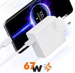 Адаптер USB з кабелем USB-TYPE C 67 W / Комплект заряджання для телефону USB + Type-C - мініатюра 2